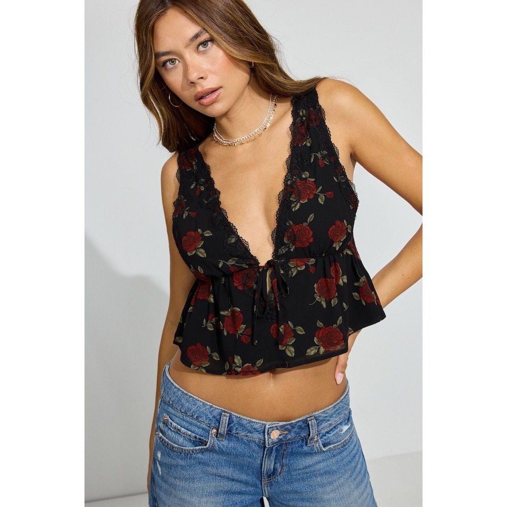 Garage Brand Georgette Lace Trim Floral Cami Top Size XS